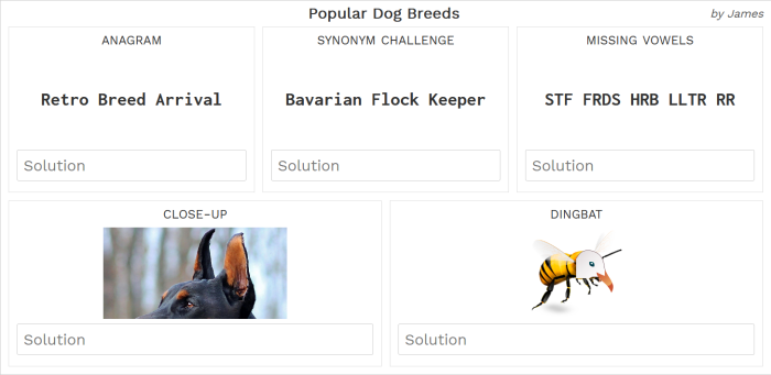 Screenshot of Dog Breeds puzzle card